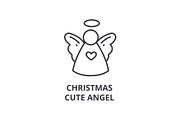 christmas cute angel line icon, outline sign, linear symbol, vector, flat illustration