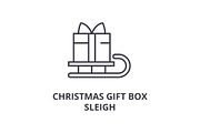 christmas gift box sleigh line icon, outline sign, linear symbol, vector, flat illustration
