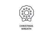 christmas wreath line icon, outline sign, linear symbol, vector, flat illustration