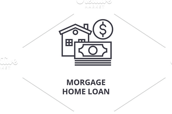 morgage, home loan line icon, outline sign, linear symbol, vector, flat illustration