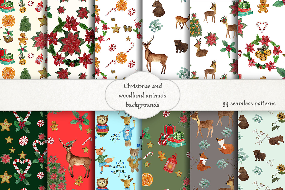 Watercolor Christmas patterns in Patterns - product preview 8