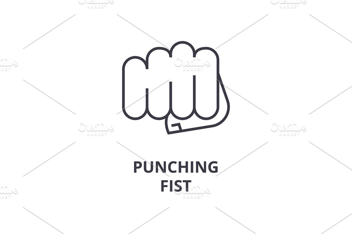 punching fist line icon, outline sign, linear symbol, vector, flat illustration in Illustrations - product preview 8