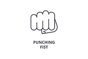 punching fist line icon, outline sign, linear symbol, vector, flat illustration