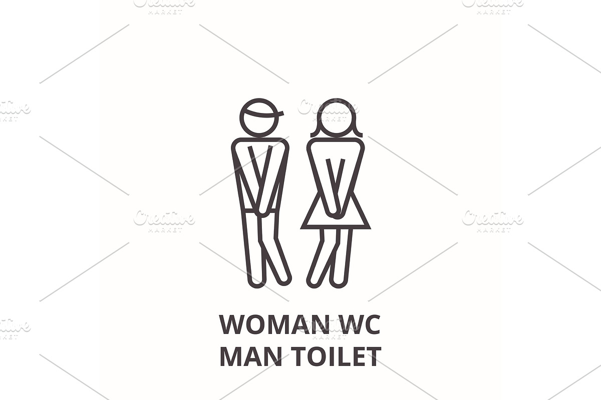 woman wc, man toilet line icon, outline sign, linear symbol, vector, flat illustration in Illustrations - product preview 8