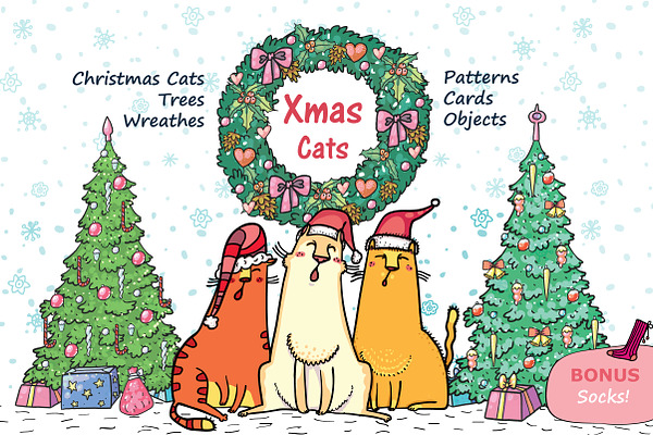 Xmas Cats: clip-art, patterns, cards