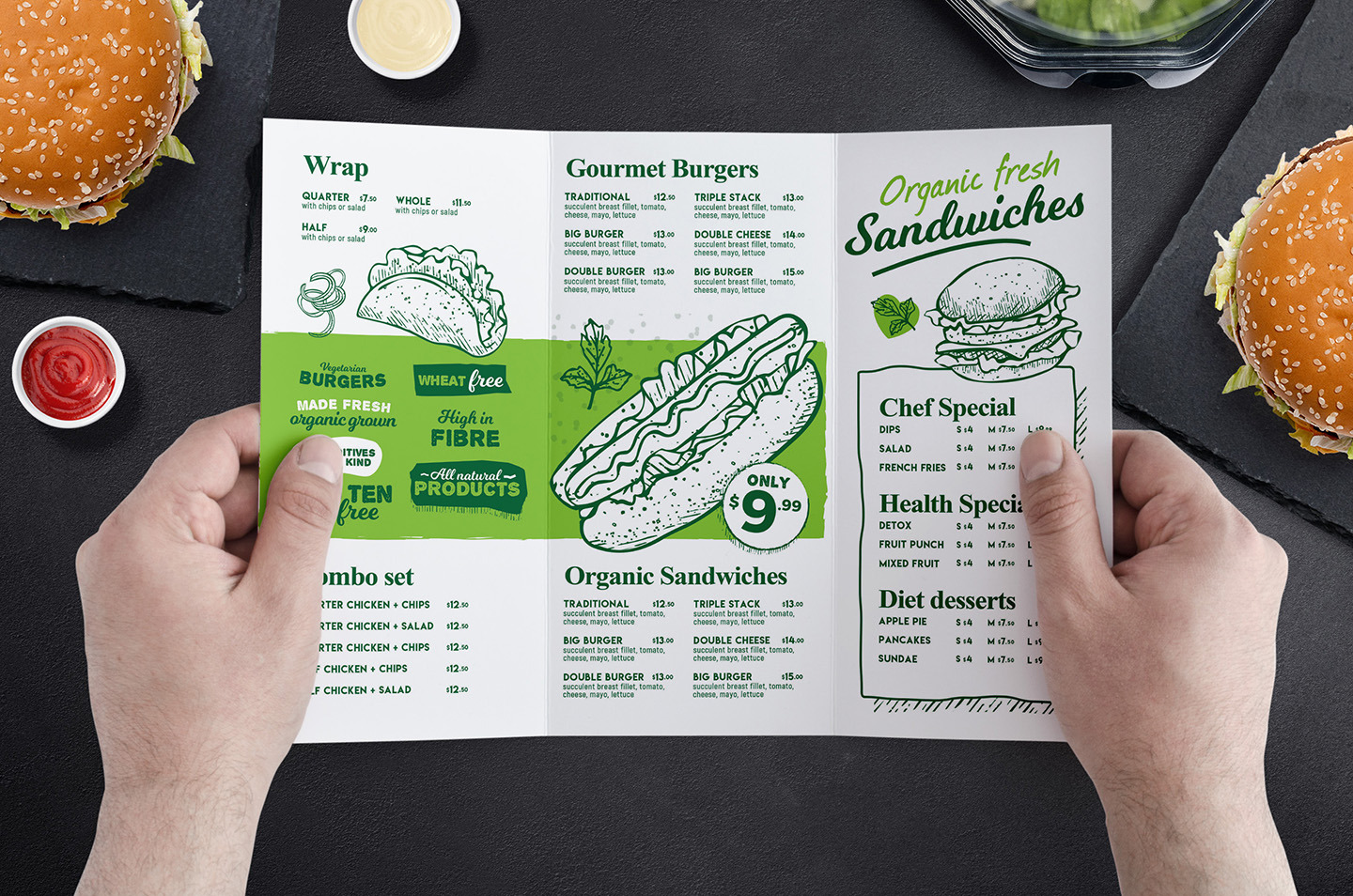 TriFold Burger Menu Template Creative Brochure Templates Creative
