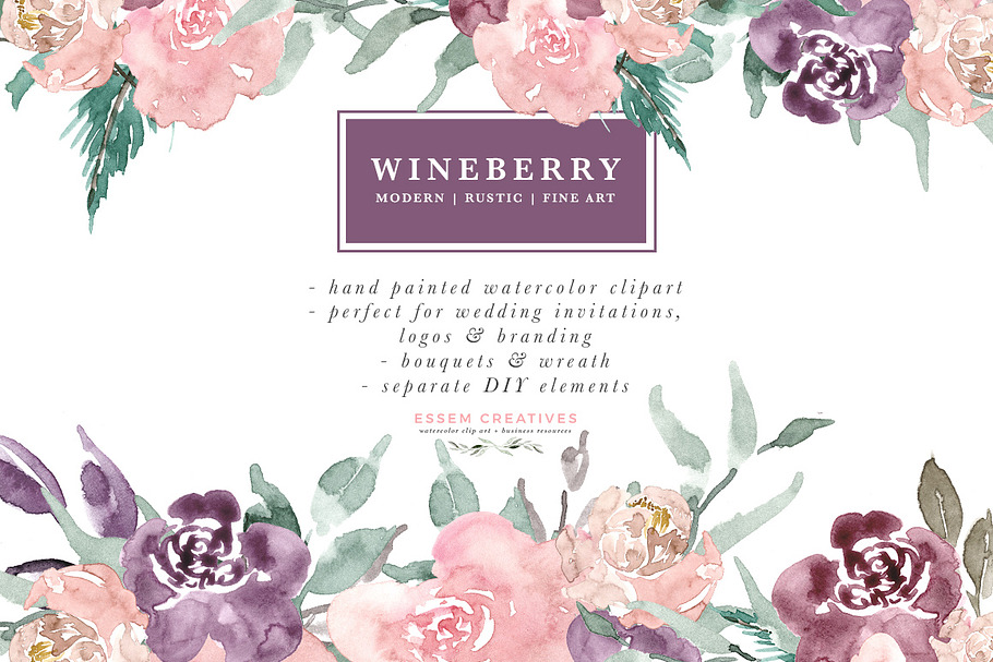 Wine Berry Burgundy Flowers Clipart in Illustrations - product preview 8