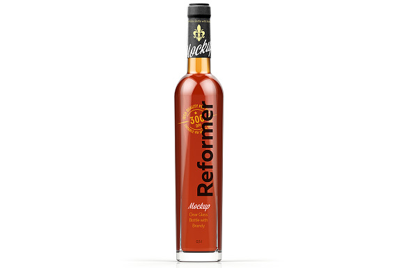 Glass Bottle with Brandy Mockup 0,5L in Product Mockups - product preview 1