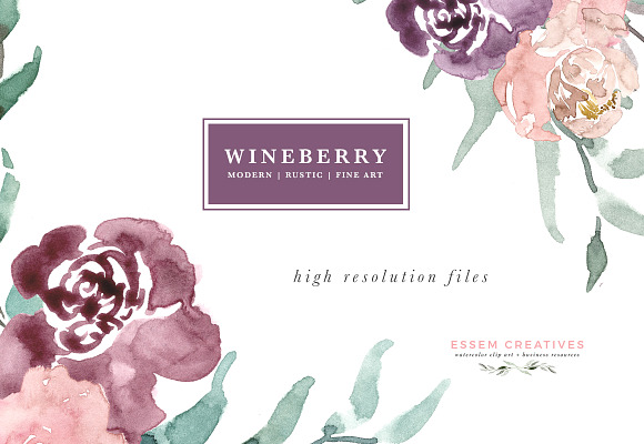 Wine Berry Burgundy Flowers Clipart in Illustrations - product preview 3