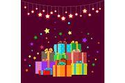 Christmas Gifts Festive Boxes Vector Illustration