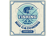 Poster for fishing club. Monochrome illustration of pike