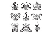 Badges or logos for golf club. Monochrome pictures isolated on white