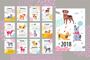 Calendar with Months and Dogs Vector Illustration
