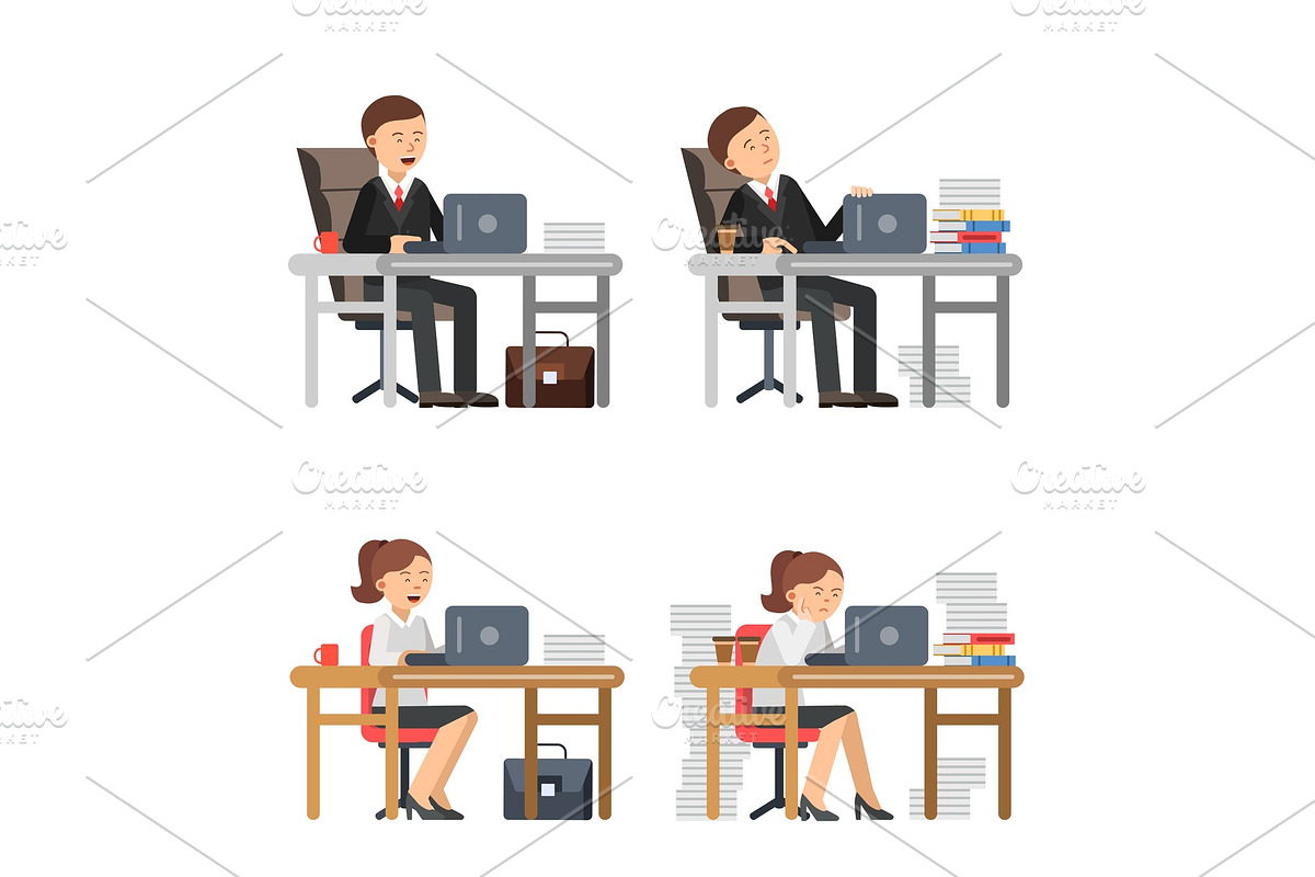 Business peoples at work. Unhappy male and female workers at his workplace in Graphics - product preview 8