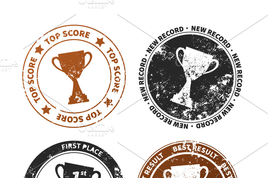 Retro stamp imprints with winner cup in Objects - product preview 8