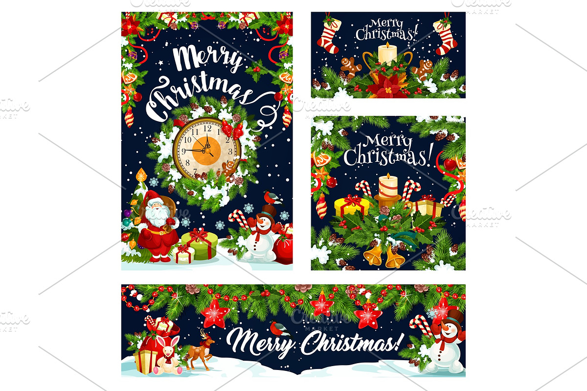 Christmas card and banner of winter holiday design in Illustrations - product preview 8