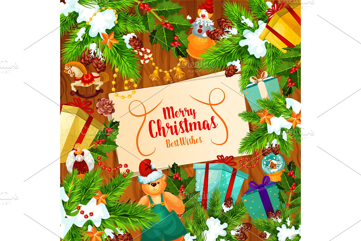 Christmas banner with Xmas tree and New Year gift in Illustrations - product preview 8