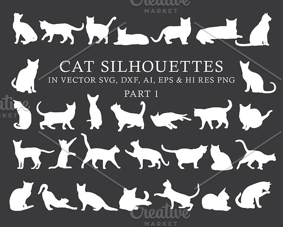 Cat Silhouettes Vector Pack 1 in Illustrations - product preview 1