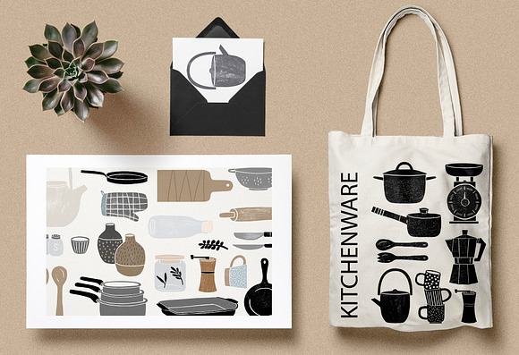 Kitchenware (linocut illustrations) in Objects - product preview 4