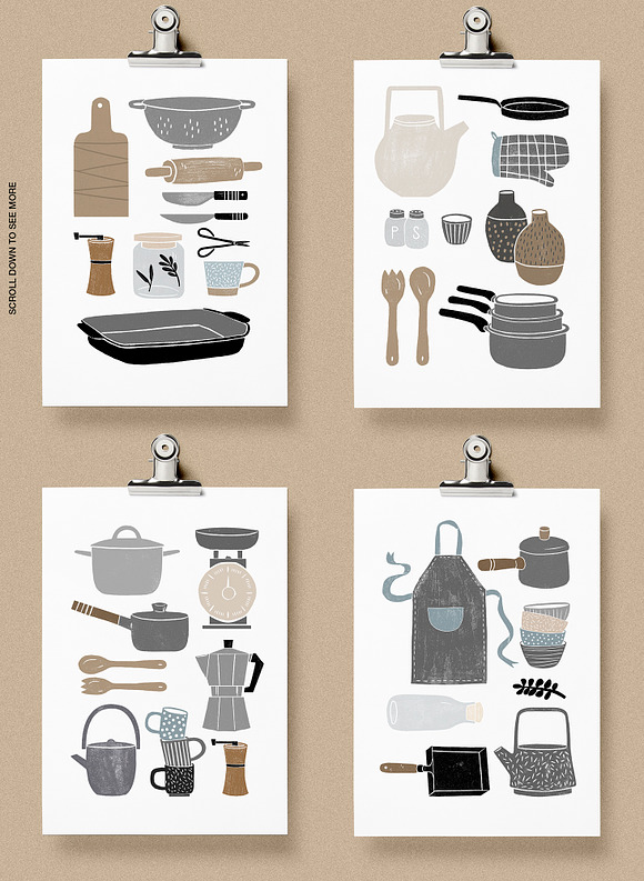 Kitchenware (linocut illustrations) in Objects - product preview 5