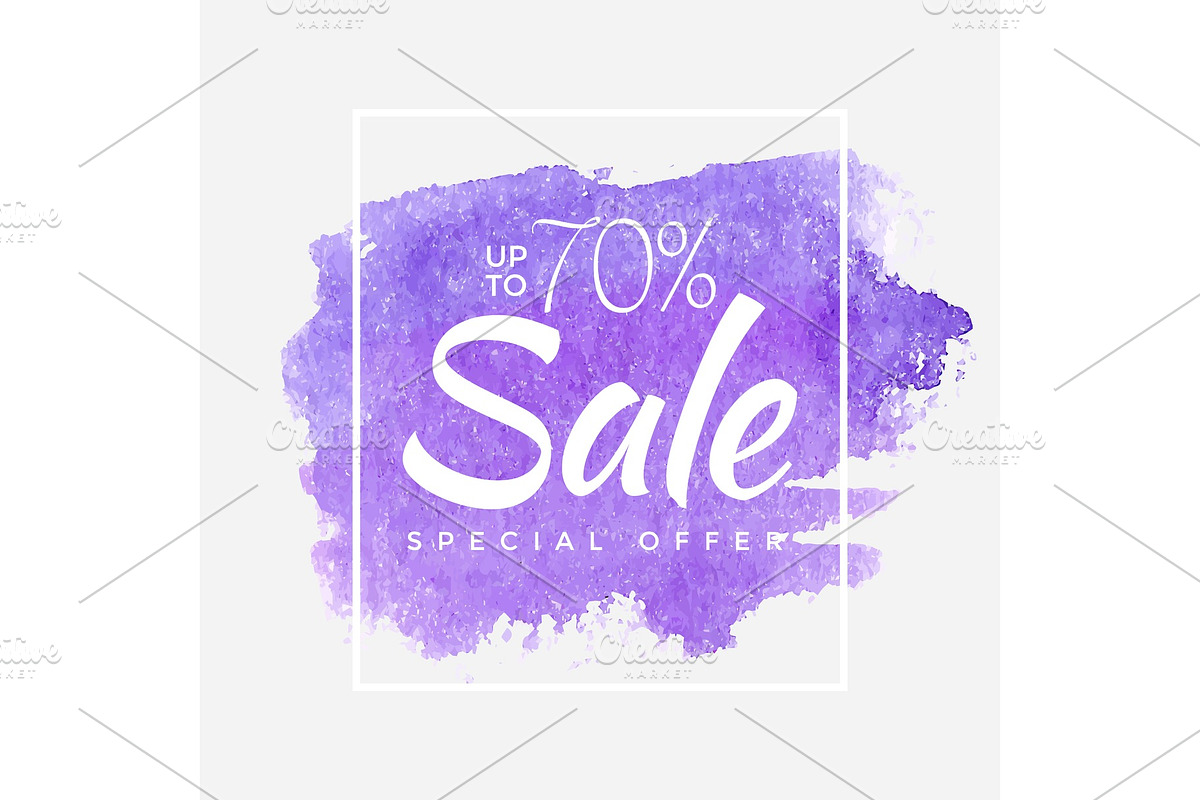 Watercolor Special Offer, Super Sale Flyer, Banner, Poster, Pamphlet, Saving Upto 70% Off, Vector illustration with abstract paint stroke in Objects - product preview 8