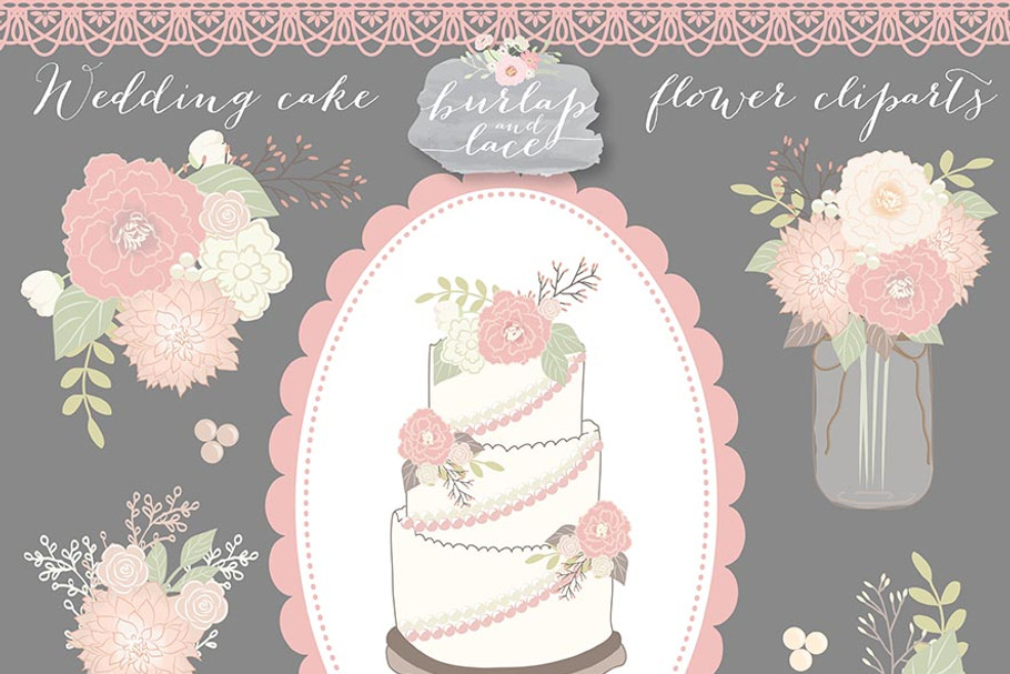 Vector/Wedding cake flower cliparts in Illustrations - product preview 8