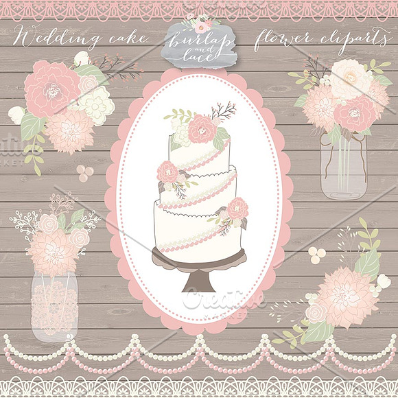 Vector/Wedding cake flower cliparts in Illustrations - product preview 2