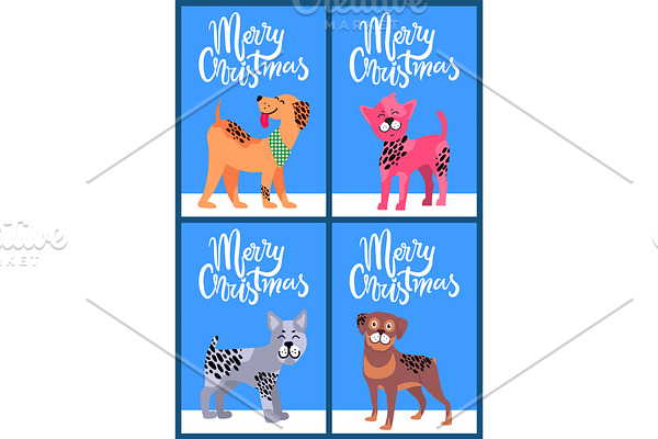 Merry Christmas Postcards with Pedigree Dogs Set