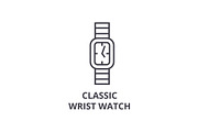 classic wrist watch line icon, outline sign, linear symbol, vector, flat illustration