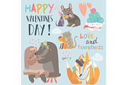 Cute animals couples in love collection