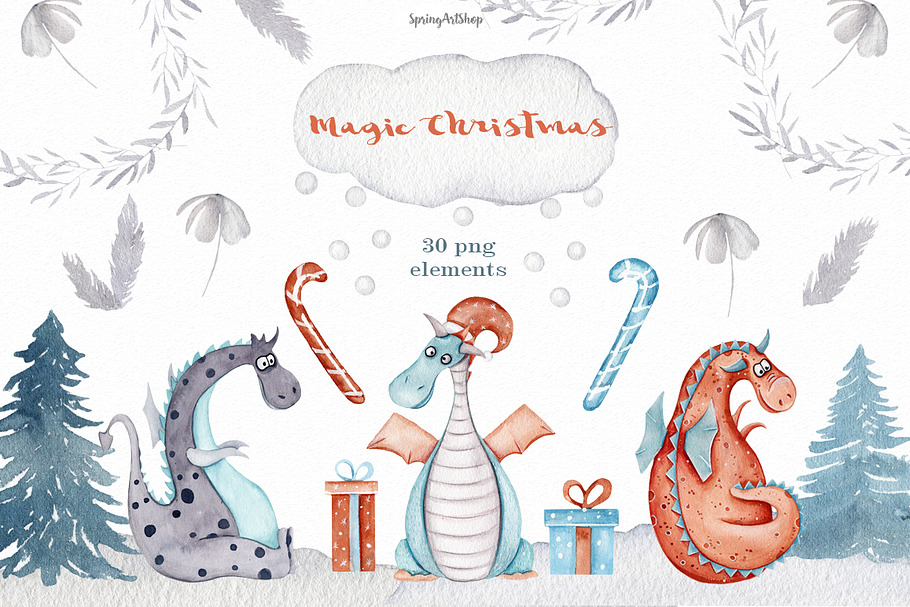 Christmas magic Winter Dragons in Illustrations - product preview 8
