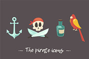 Set of 9 cute pirate icons