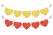 Cute festive vintage glitter hearts as bunting for your decoration