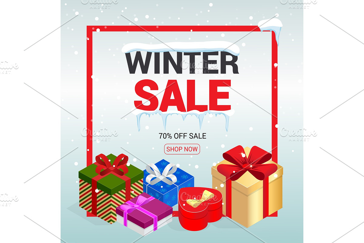Winter christmas sale banner, vector illustration. Winter shopping concept. Shopping, offer, discount background in Textures - product preview 8