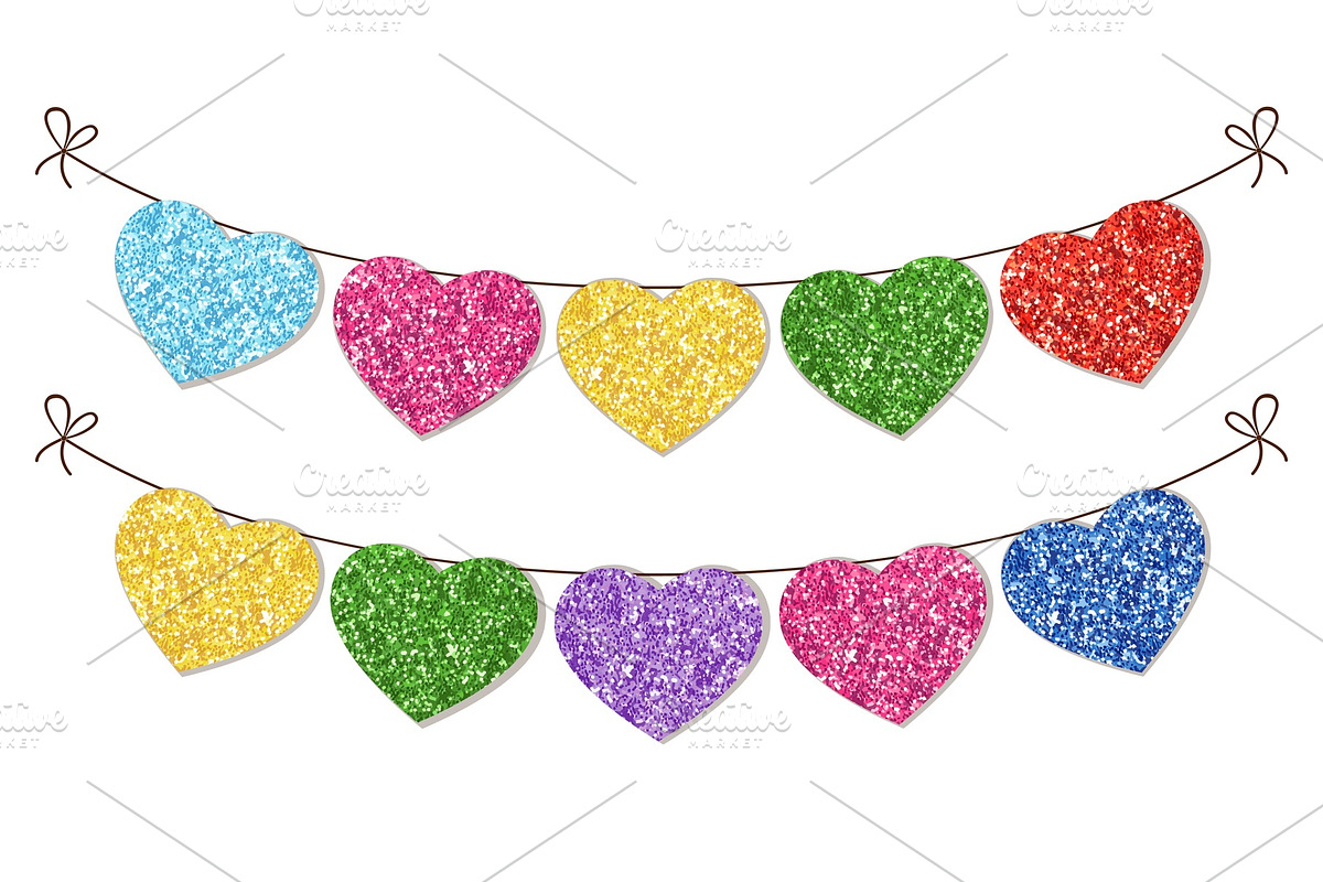 Cute festive vintage glitter hearts as bunting for your decoration in Textures - product preview 8