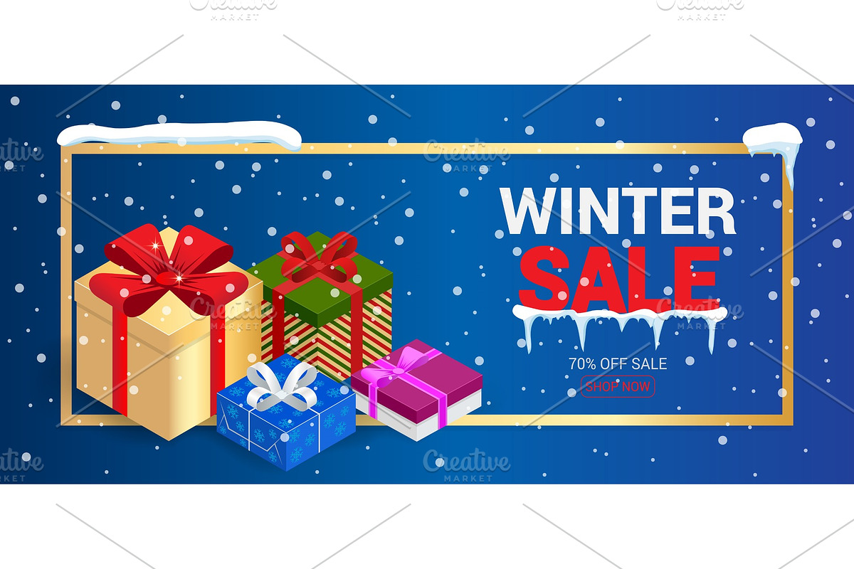 Winter christmas sale banner, vector illustration. Winter shopping concept. Shopping, offer, discount background in Textures - product preview 8