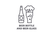 beer bottle and beer glass line icon, outline sign, linear symbol, vector, flat illustration