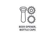 beer opener, bottle caps line icon, outline sign, linear symbol, vector, flat illustration