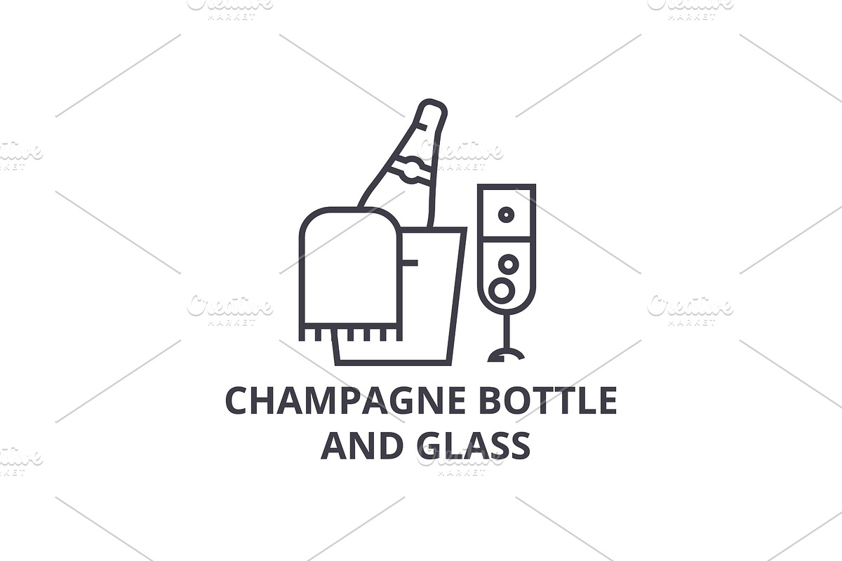 champagne bottle and glass line icon, outline sign, linear symbol, vector, flat illustration in Illustrations - product preview 8