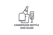 champagne bottle and glass line icon, outline sign, linear symbol, vector, flat illustration