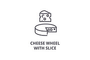 cheese wheel with slice line icon, outline sign, linear symbol, vector, flat illustration