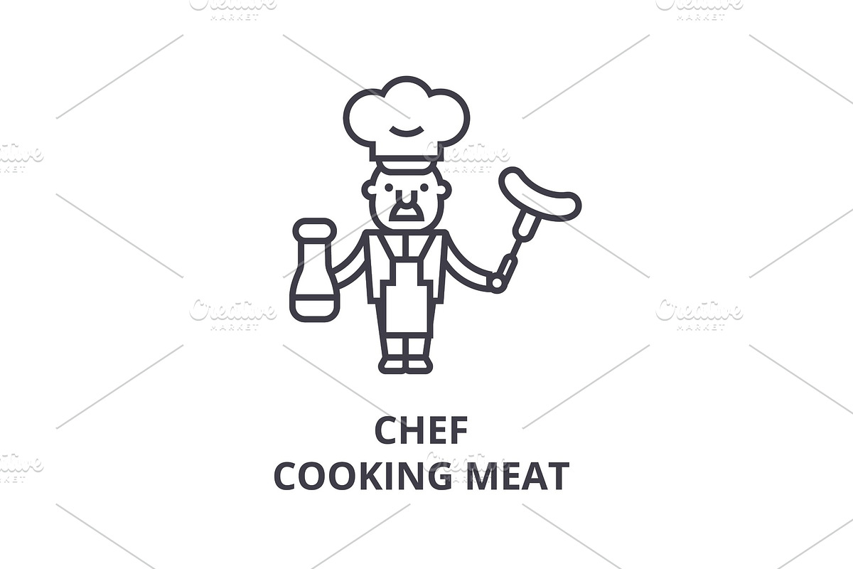 chef cooking  line icon, outline sign, linear symbol, vector, flat illustration in Illustrations - product preview 8