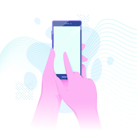Hands holding modern cell phone in Illustrations - product preview 1