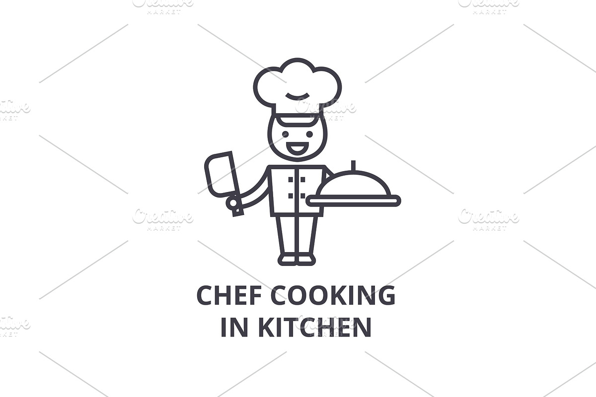 chef cooking in kitchen line icon, outline sign, linear symbol, vector, flat illustration in Illustrations - product preview 8