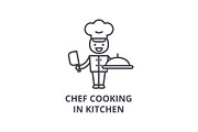 chef cooking in kitchen line icon, outline sign, linear symbol, vector, flat illustration