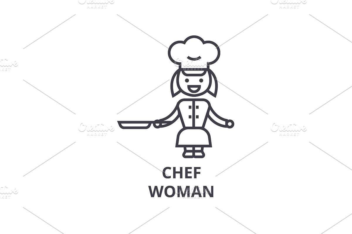 chef cooking meat line icon, outline sign, linear symbol, vector, flat illustration in Illustrations - product preview 8