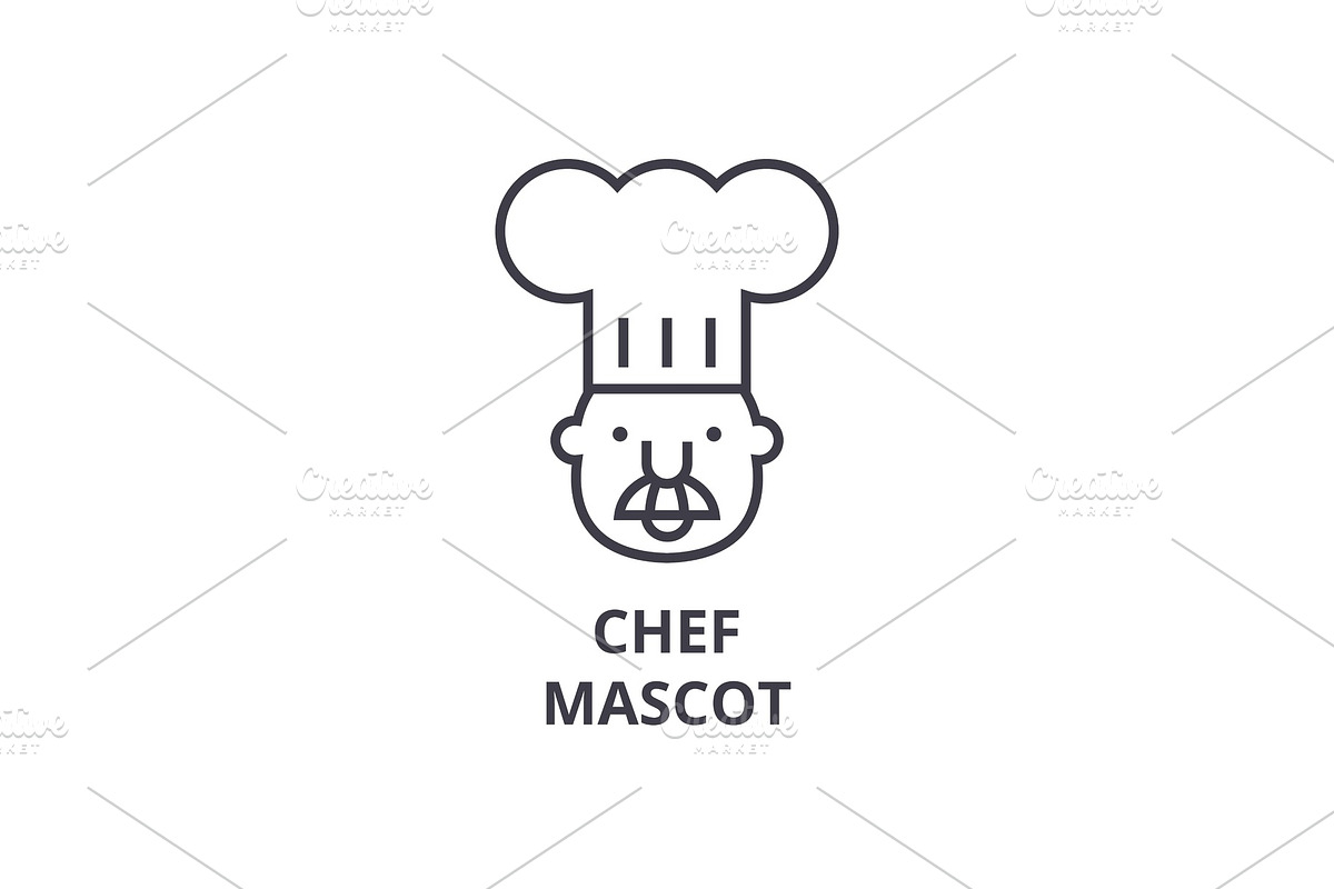chef mascot line icon, outline sign, linear symbol, vector, flat illustration in Illustrations - product preview 8