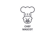 chef mascot line icon, outline sign, linear symbol, vector, flat illustration