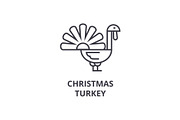 christmas turkey line icon, outline sign, linear symbol, vector, flat illustration
