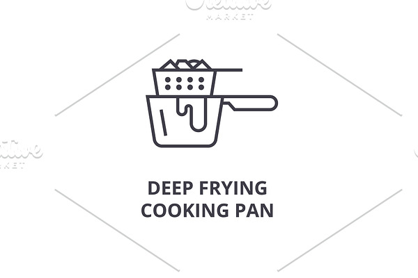 deep frying cooking pan line icon, outline sign, linear symbol, vector, flat illustration